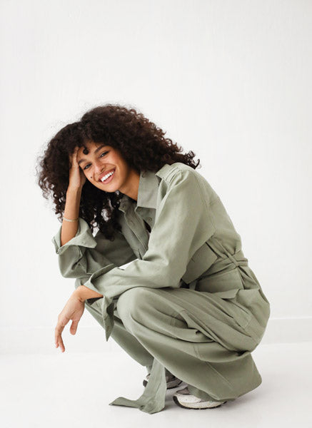 Belted Linen Top  Light OLIVE