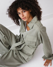 Belted Linen Top  Light OLIVE