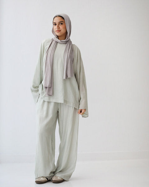 Linen Crinkle Texture Basic Tee MINT