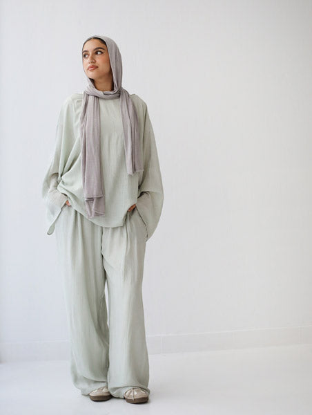 Linen Crinkle Texture Basic Tee MINT