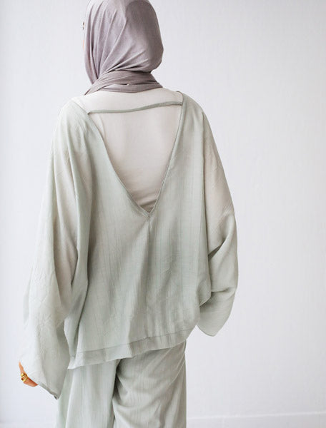 Linen Crinkle Texture Basic Tee MINT