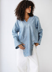 V Nick Denim Top BLUE