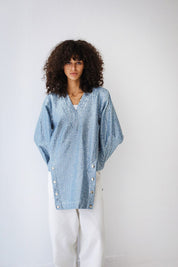 V Nick Denim Top BLUE