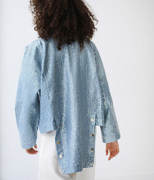 V Nick Denim Top BLUE