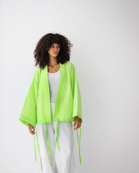 Linen-blend cardigan with bow NEON