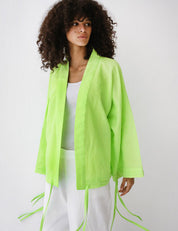 Linen-blend cardigan with bow NEON
