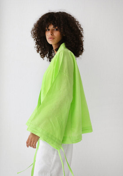 Linen-blend cardigan with bow NEON