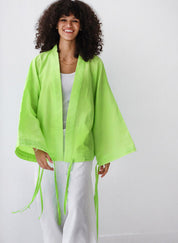 Linen-blend cardigan with bow NEON