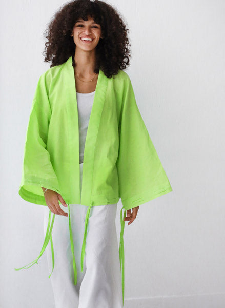 Linen-blend cardigan with bow NEON