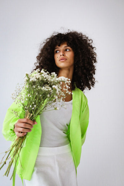 Linen-blend cardigan with bow NEON