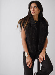 Croped linen blazer black and white