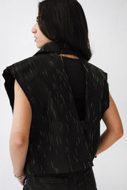 Croped linen blazer black and white
