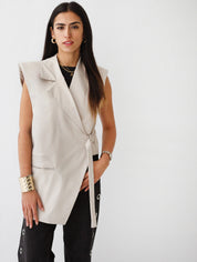 Gabardine Waterproof Vest with Contrast Side Panels Beige