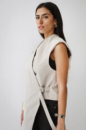 Gabardine Waterproof Vest with Contrast Side Panels Beige