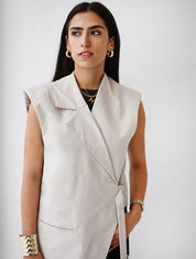 Gabardine Waterproof Vest with Contrast Side Panels Beige