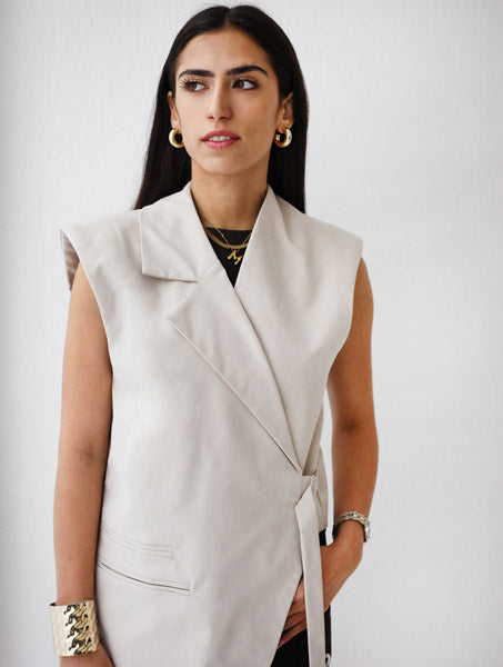Gabardine Waterproof Vest with Contrast Side Panels Beige