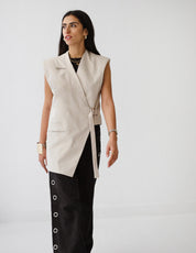 Gabardine Waterproof Vest with Contrast Side Panels Beige