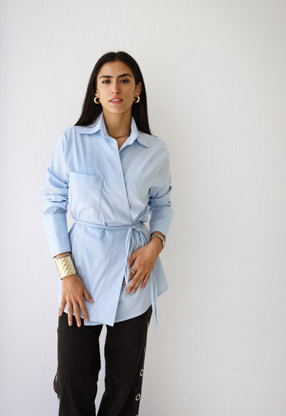 Banglen-blend shirt with bow BABY BLUE