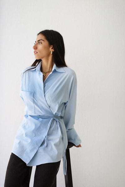 Banglen-blend shirt with bow BABY BLUE