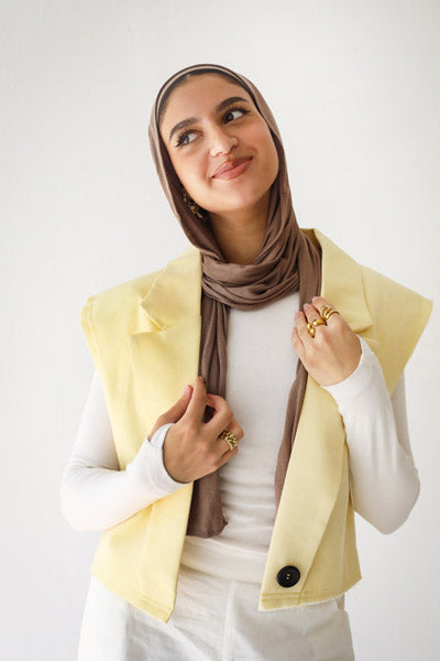 Croped linen blazer LIGHT YELLOW