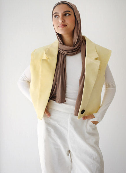 Croped linen blazer LIGHT YELLOW