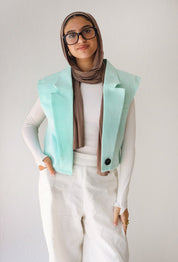 Croped linen blazer aqua