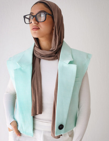 Croped linen blazer aqua
