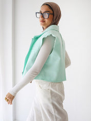 Croped linen blazer aqua