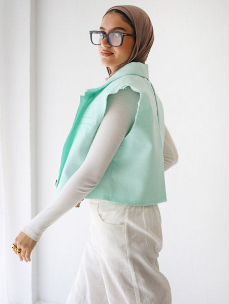 Croped linen blazer aqua