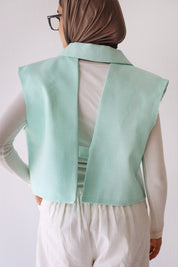 Croped linen blazer aqua