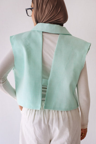 Croped linen blazer aqua