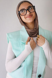 Croped linen blazer aqua