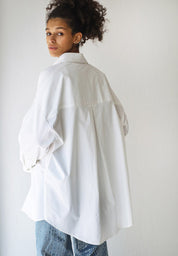 Denim-Blend Striped Shirt with Contrast Pockets WHITE