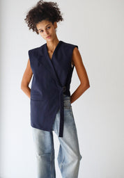 Gabardine Waterproof Vest with Contrast Side PanelsNavy Blue