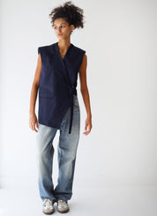 Gabardine Waterproof Vest with Contrast Side PanelsNavy Blue