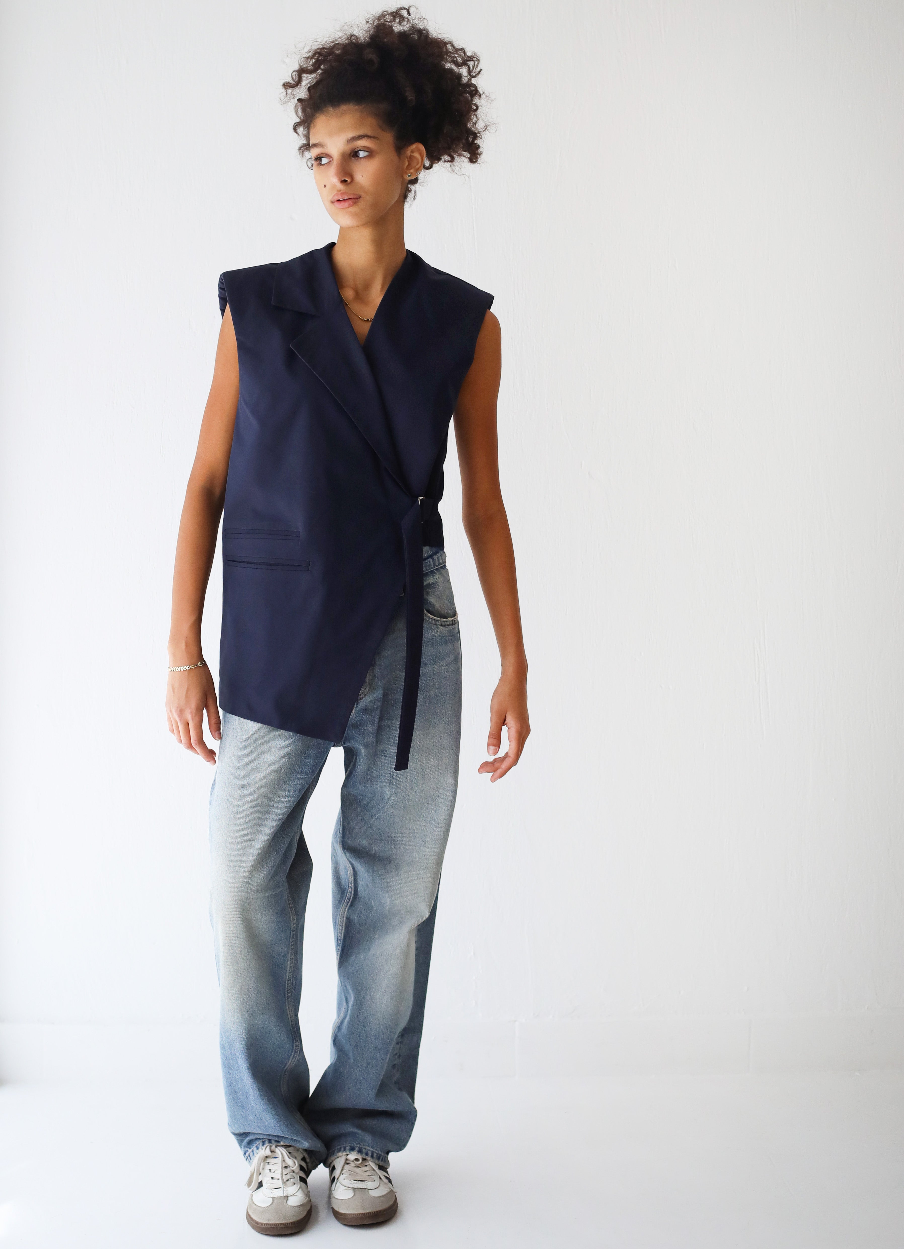 Gabardine Waterproof Vest with Contrast Side PanelsNavy Blue