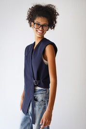 Gabardine Waterproof Vest with Contrast Side PanelsNavy Blue
