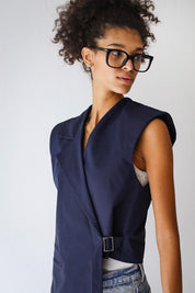 Gabardine Waterproof Vest with Contrast Side PanelsNavy Blue