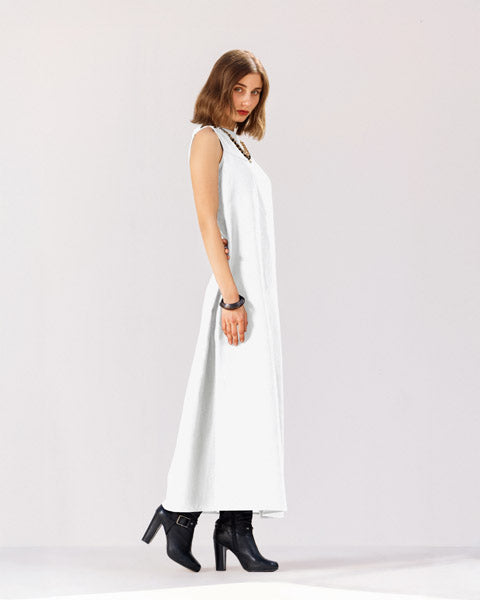 Linen Essence Midi Dress WHITE