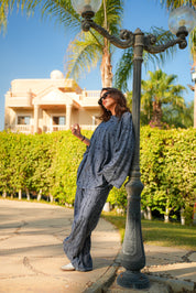 Fringes Cotton Pants BLUE