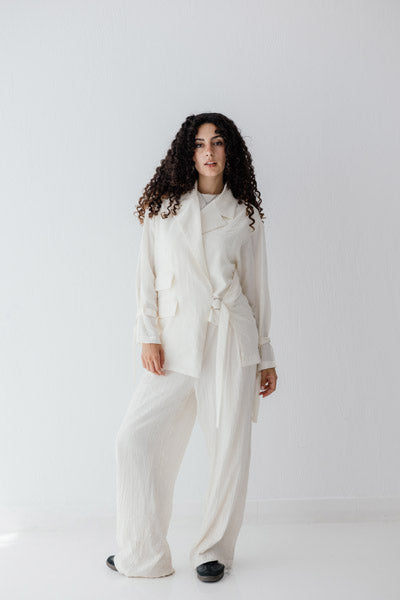 Coastal Breeze Crinkle Linen Pants White