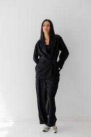 Coastal Breeze Crinkle Linen Pants Black