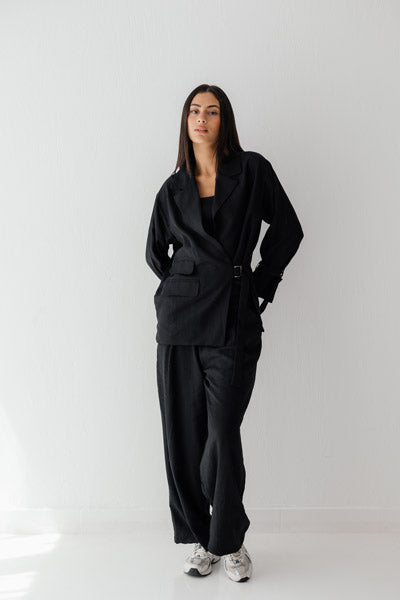 Coastal Breeze Crinkle Linen Pants Black