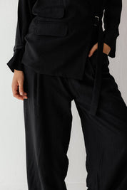 Coastal Breeze Crinkle Linen Pants Black