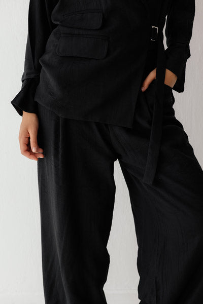 Coastal Breeze Crinkle Linen Pants Black