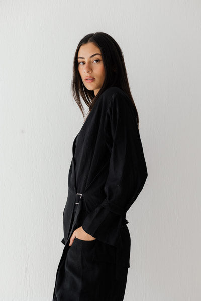 Coastal Breeze Crinkle Linen Pants Black