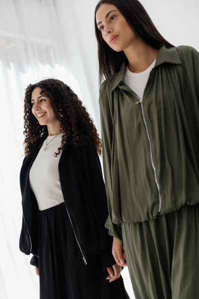 Satin Serenity Ensemble - Skirt OLIVE