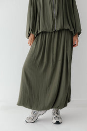 Satin Serenity Ensemble - Skirt OLIVE