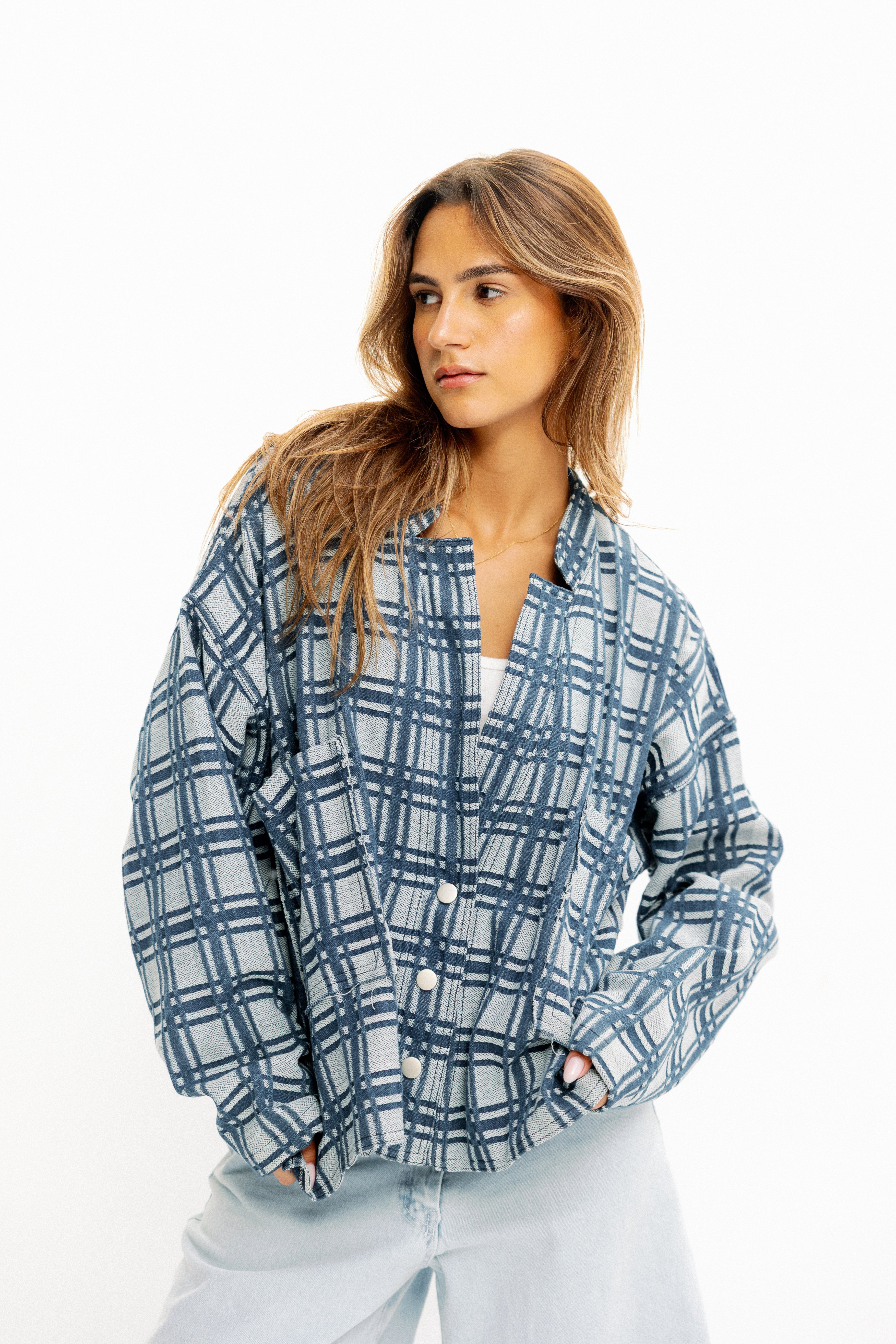 Blue Plaid Button-Up Jacket