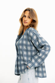 Blue Plaid Button-Up Jacket